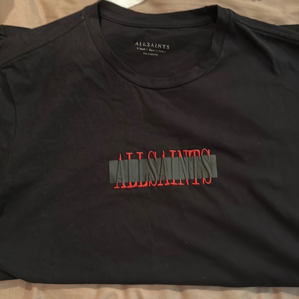 All Saints Black Shirt with red/black box logo